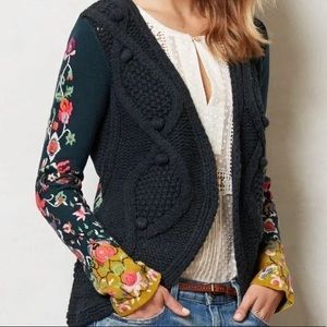 ANTHROPOLOGIE SLEEPING ON SNOW STITCHED FLORA EMBROIDERED CARDIGAN LARGE
